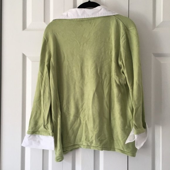 Green 3/4 Sleeve Sweater with Collar - Picture 5 of 5